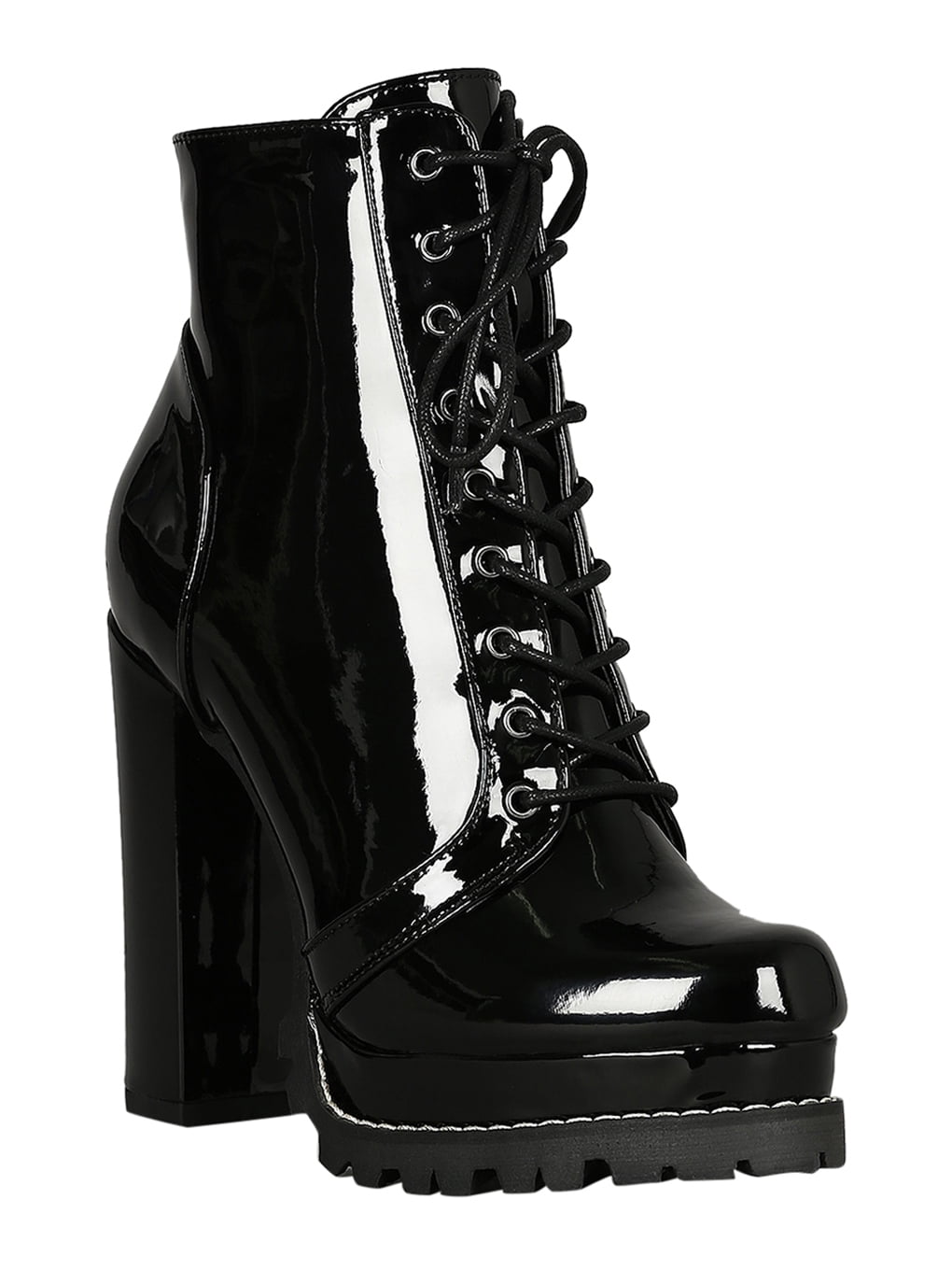 women's lace up patent boots