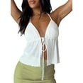 thumbnail image 3 of Fortune Women Halterneck Crop Top Summer Solid Color Bandage Open Front Backless Sleeveless Tops, 3 of 7