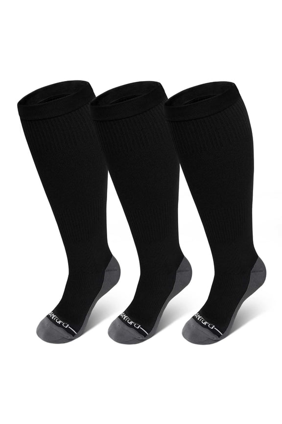 Plus Size Compression Socks Wide Calf for Women Men, 20-30 mmHg Wide Calf Knee High Circulation Socks for Circulation, Recovery & Daily Comfort, Size 3XL, Charcoal