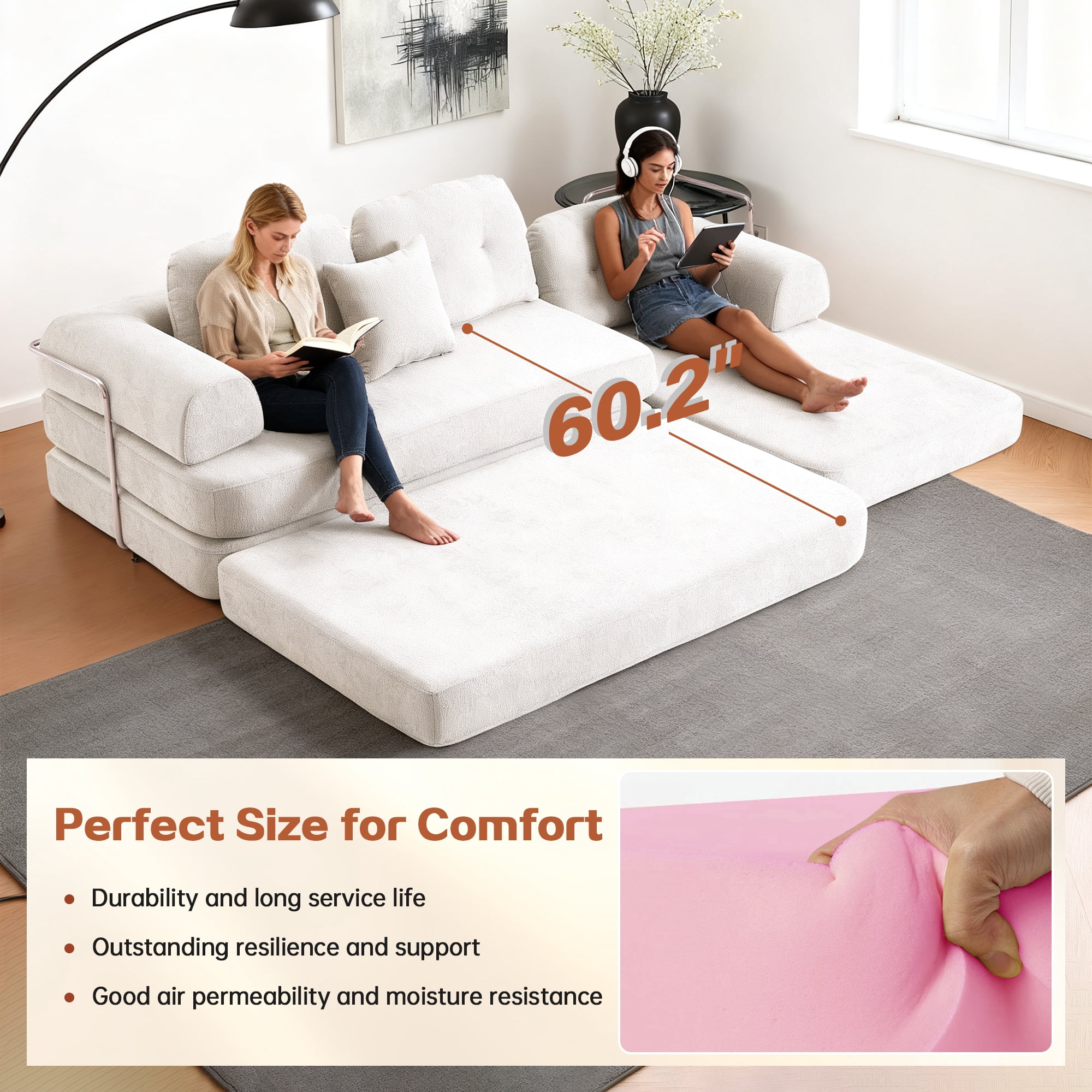 GARITIN Memory Foam, L-Shape Sectional Sofa, linen, Gray