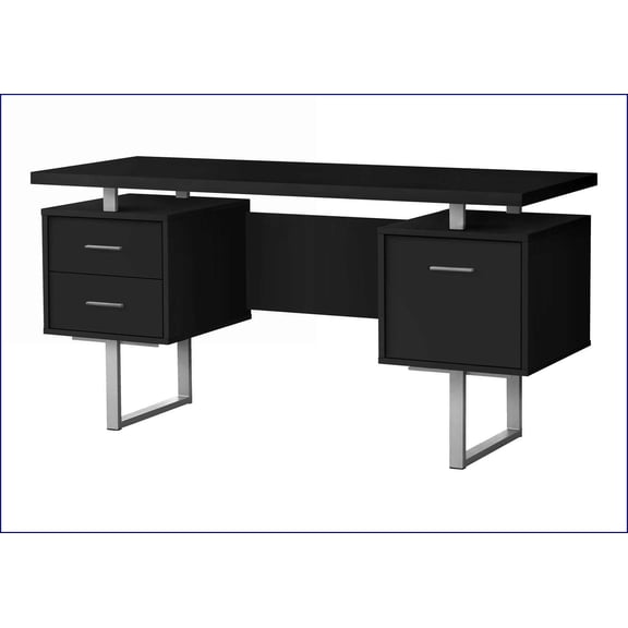 Desks, 60" Modern Home Office Computer Desk with Storage Drawers, Reversible Left/Right Set-Up, Black Laminate/Grey Metal | Black | Particle Board