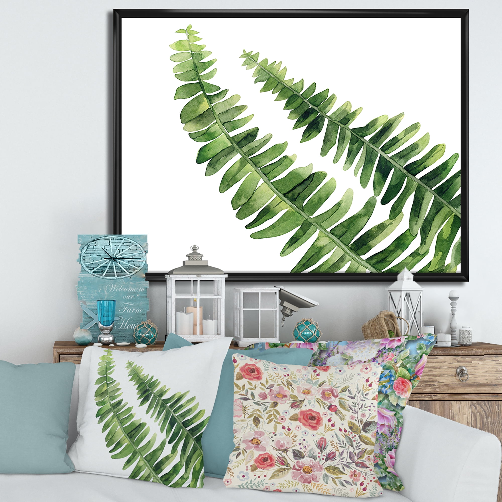 Designart 'Fern Plant Leaves Detail I' Farmhouse Framed Canvas Wall Art Print