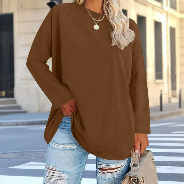 Uootdi Women's Plus Size Tops Crewneck Long Sleeve Sweatshirt Oversized Casual Loose Fit Basic T Shirts Blouse Gift