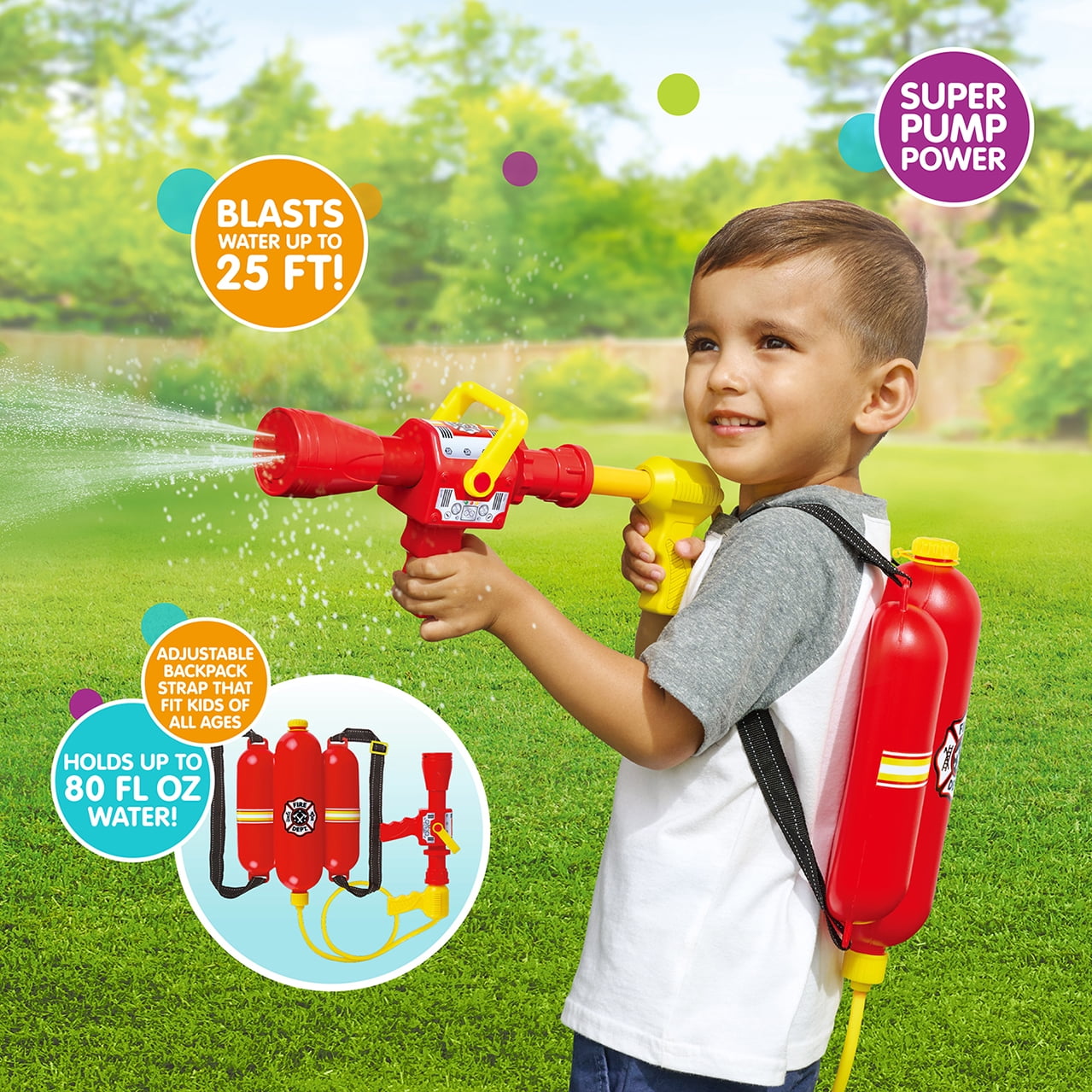 Play Day Firefighter Backpack Water Blaster – Firehose Role Play Toy for Outdoor Fun – Ages 3