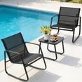 thumbnail image 3 of TINKLE WELL 3-Piece Outdoor Bistro Set, Textilene Patio Chairs with Wooden Armrests and Glass-Top Table for Porch, Lawn, Balcony, Black, 3 of 9
