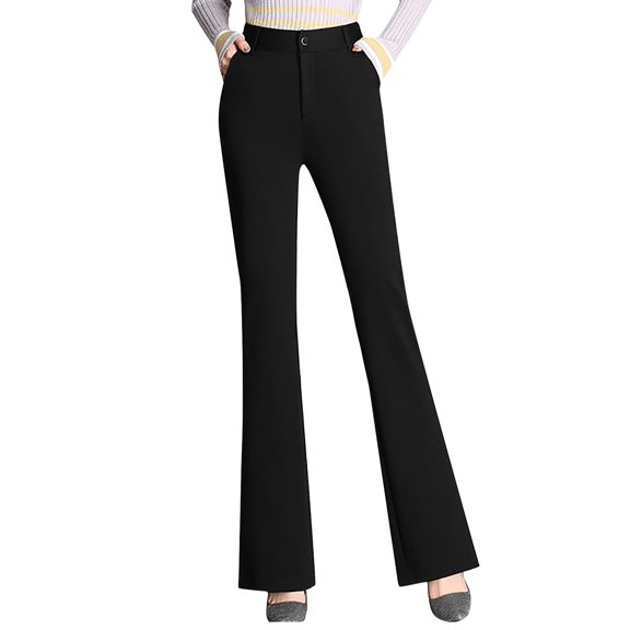 Gvdentm Dress Pants Women Work Business Pants Straight Leg Flared Trousers Ladies Slacks with Pockets Z3-Black,L