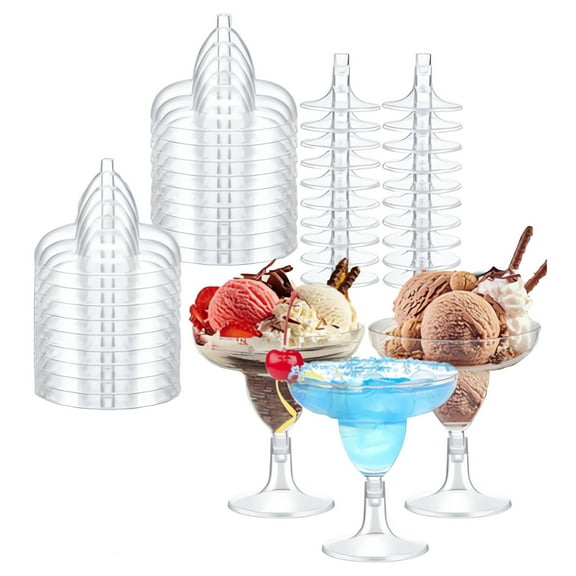 Disposable Plastic Stemware Cups | 20-Pack High Footed Champagne Glasses | 150ml Clear Plastic Wine Glasses for Parties & Events