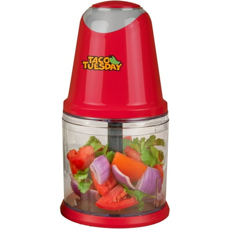 

Nostalgia Taco Tuesday 2-Speed Chopper Perfect For Salsa Guacamole Dip Sauces Hummus Stainless Steel Blades 2-Cup Capacity Red