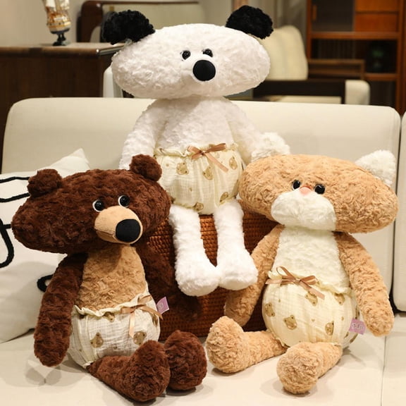 14 Inch Adorable Brown Plush Bear Toy, Soft Fluffy Stuffed Animal with Colorful / Vibrant Design Decorative Outfit, Cuddly Companion for Snuggling, Bedroom Decor, Gifting for Family & All Ages