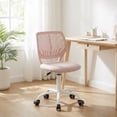 thumbnail image 1 of Homy Casa 29.5''-34.2'' Adjustable Vanity Desk Chair, Pink Upholstered Swivel Study Chair with White Rolling Base, 1 of 8
