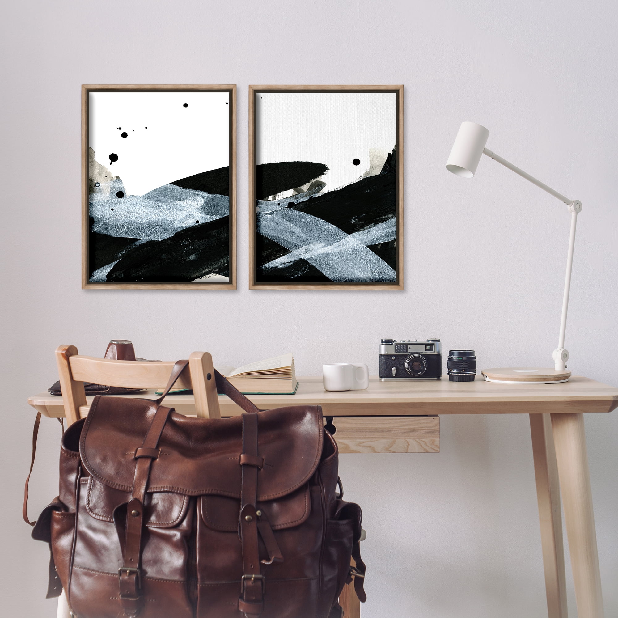 Stupell Industries Gradient Movement Abstraction Abstract Painting Brown Floater Framed Canvas Art Print Wall Art, 17 x 25, Set of 2