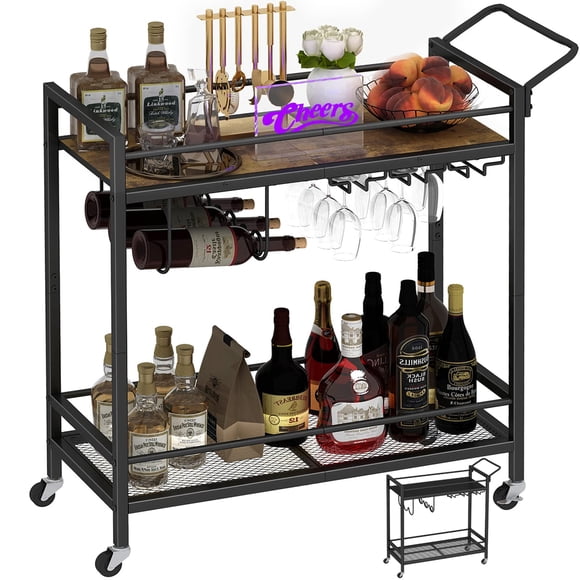 Carrito de bar LAATOOREE Home con soporte para vino y copa