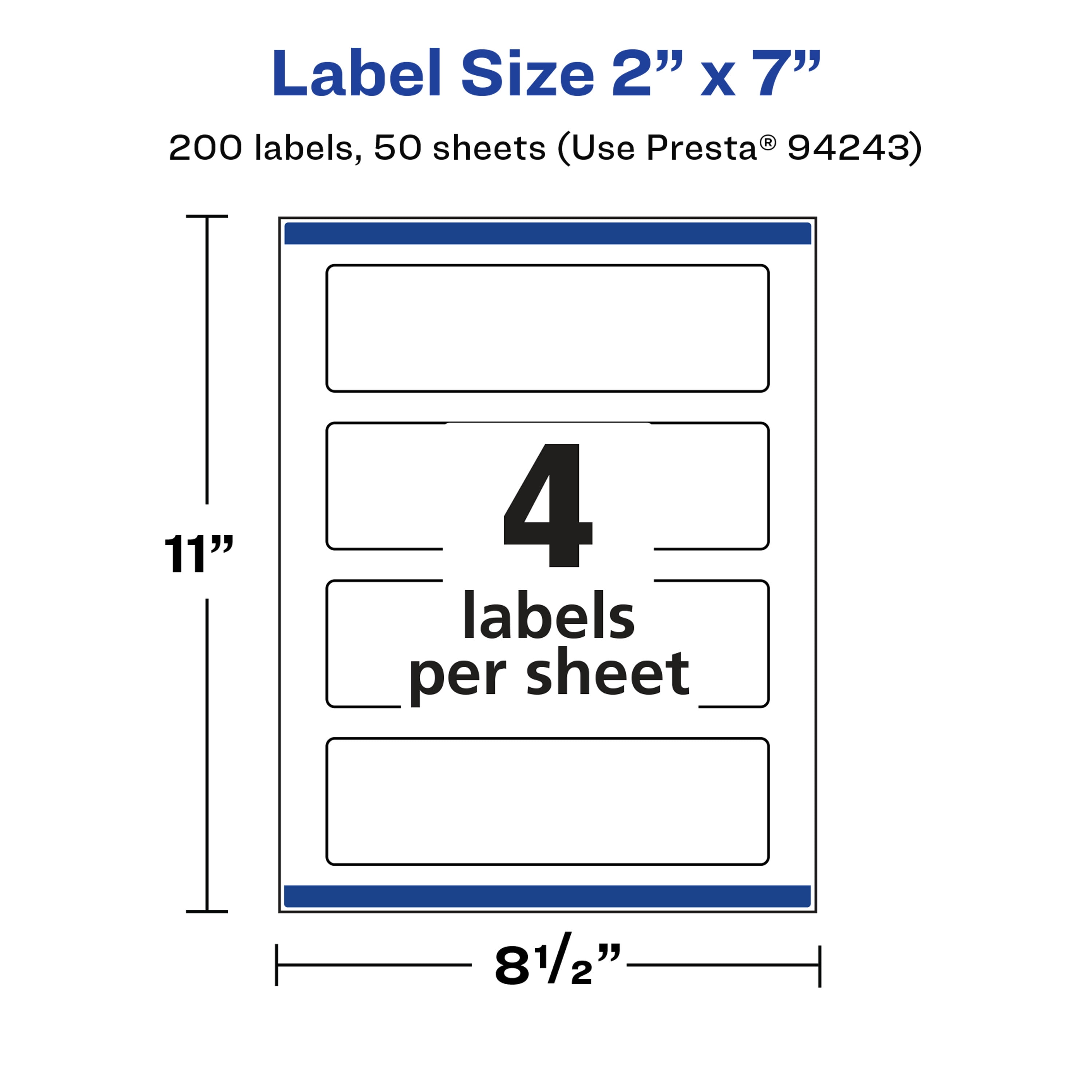 Avery Glossy White Rectangle Labels, 2" x 7", 200 Total