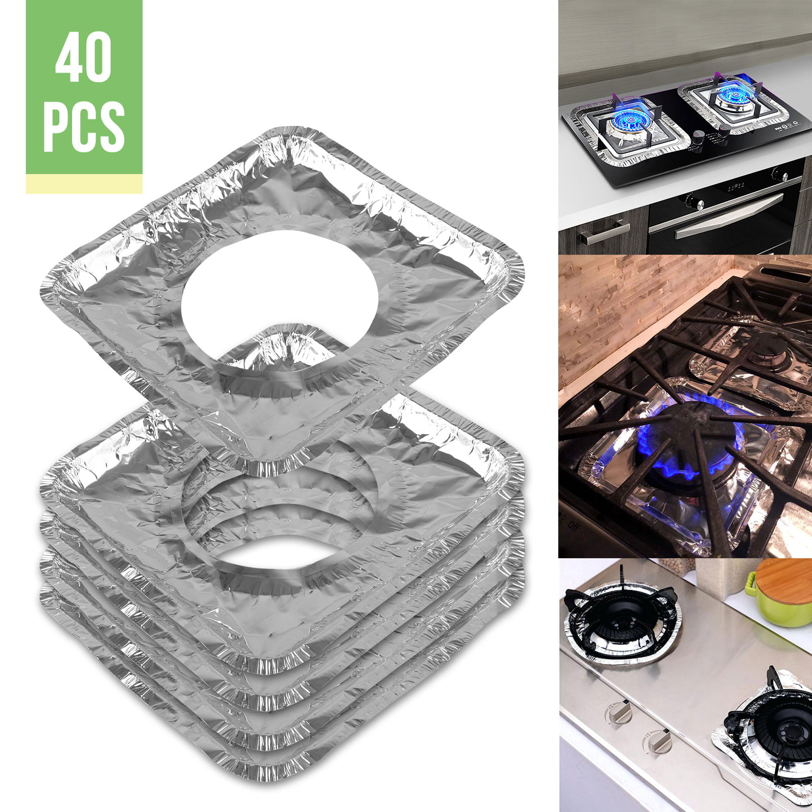 100 Packs Disposable Foil Burner Liners for Gas Stove Gas Range Protector Saving Your Time on Scrubbing Stoves and Keep Stove Clean