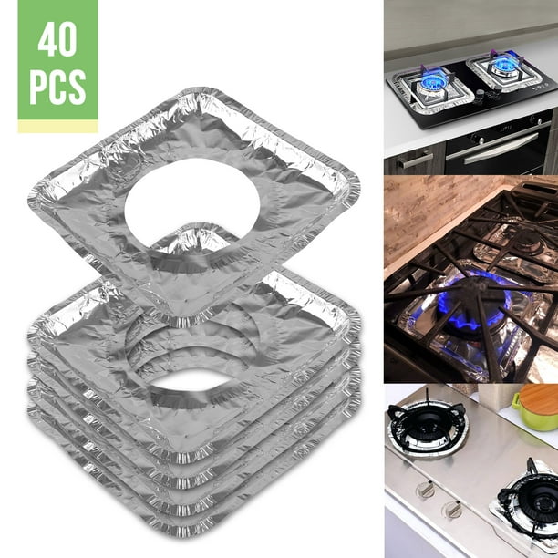 40pcs Gas Stove Burner Covers Tsv Disposable Aluminum Square Foil Gas Stove Protectors Drip Pans 8in