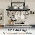 thumbnail image 6 of KES 48 Inch Large Ceiling Pot Rack with Lid Organizer, Oval Heavy Duty Hanging Pot Rack Ceiling Mount for Kitchen Over Island, Cast Iron Pan Hanger with 20 Hooks, Matte Black, 6 of 10
