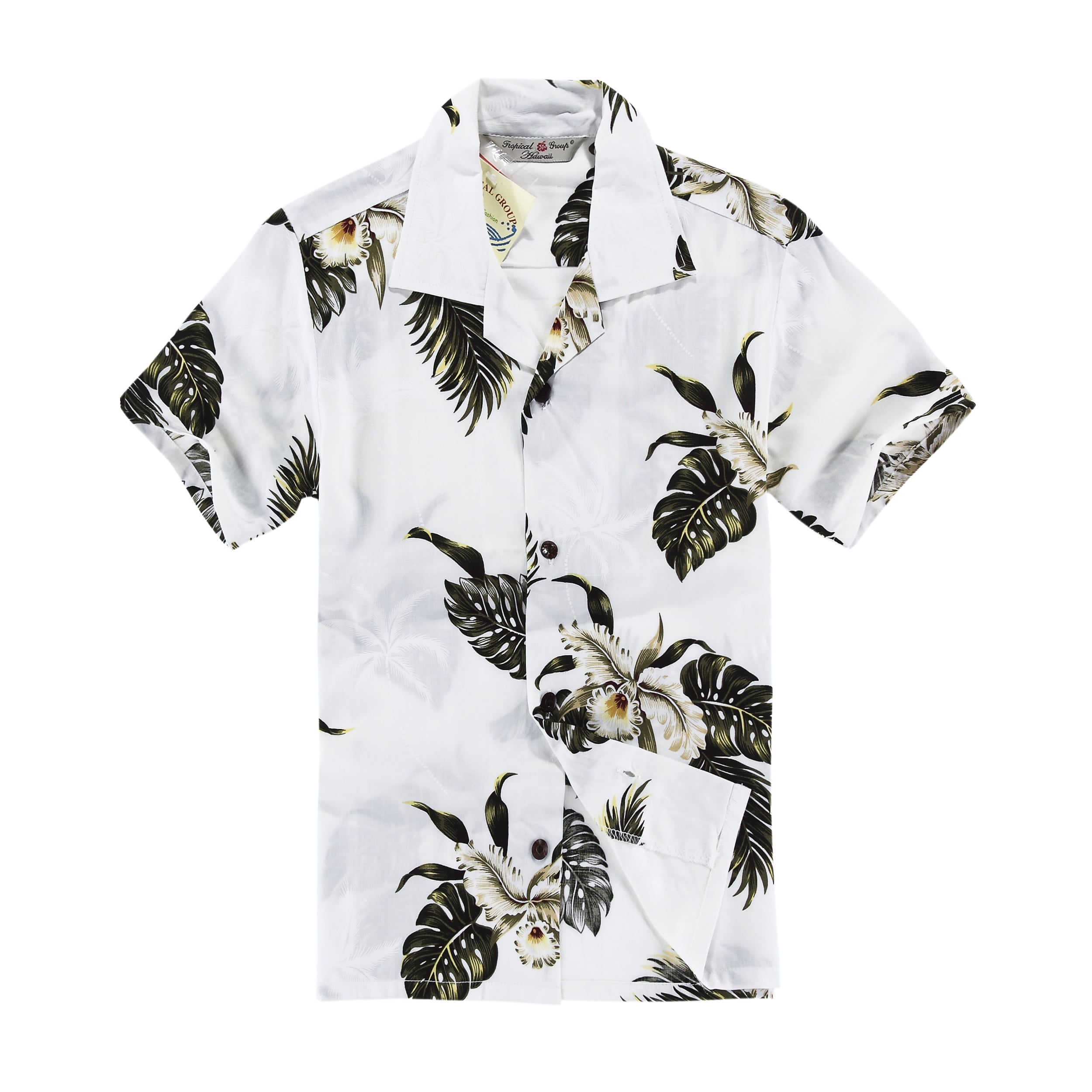 Boy Hawaiian Aloha Shirt in Palm Green in White Size 14 - Walmart.com