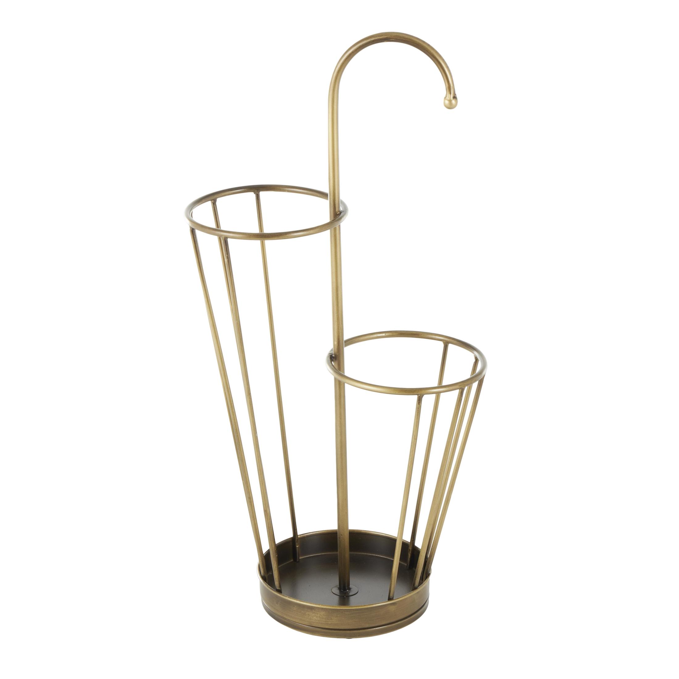 DecMode Gold Geometric Metal 2 Section Umbrella Stand with Umbrella Shaped Handle