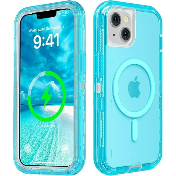 For iPhone 14&iPhone 13 Transparent Phone Case Compatible with MagSafe, Triple Layer Magnetic Charging Case, iPhone 14&iPhone 13 Heavy Duty Shockproof and Drop-Proof Phone Case, 6.1 inch