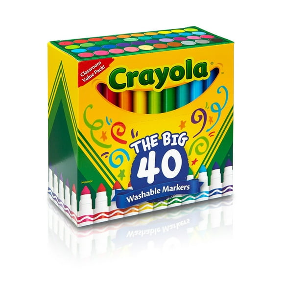 Crayola 40 Count Ultra-Clean Washable Broad Line Markers Conical Marker Point Style - Assorted - 40 / Set
