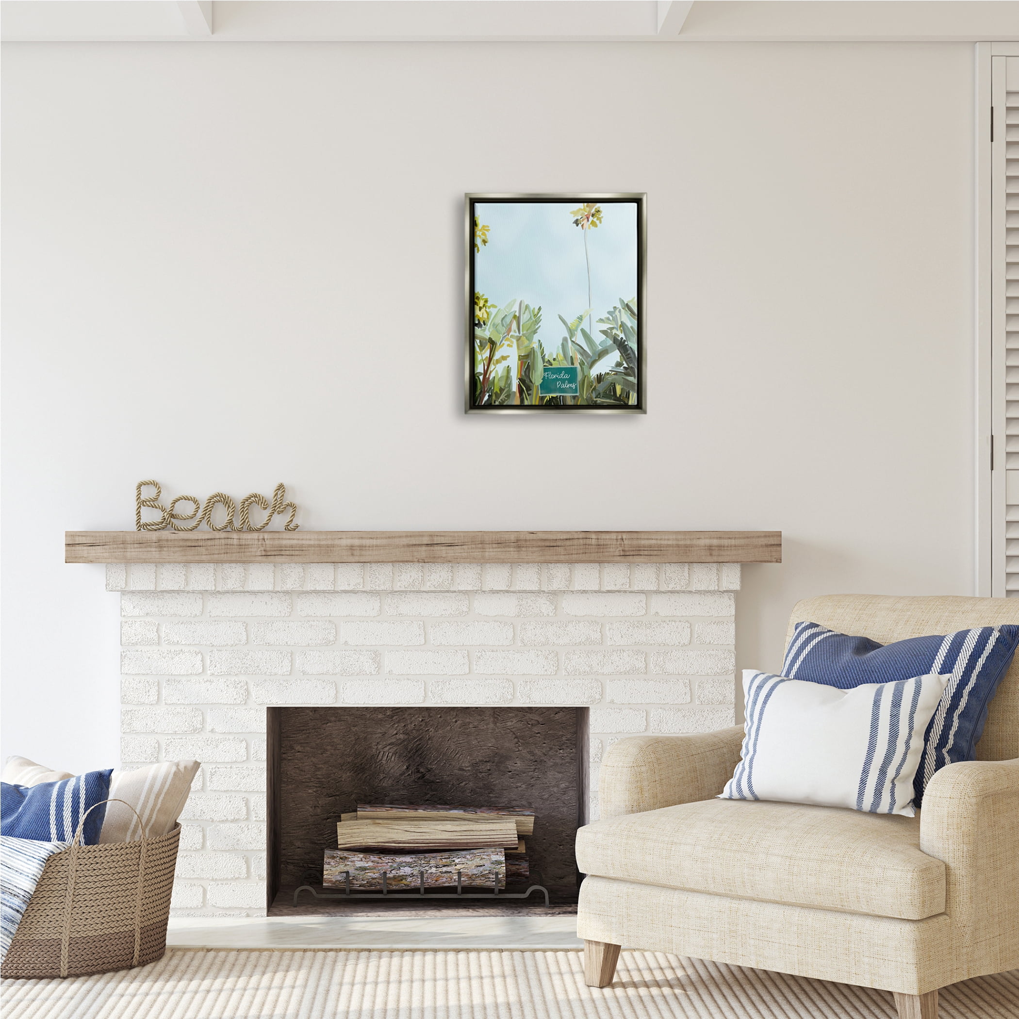 Stupell Industries Florida Palms Botanicals Botanical & Floral Painting Gray Floater Framed Art Print Wall Art, 17 x 21