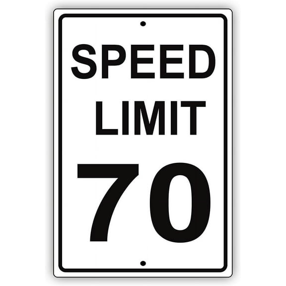 Speed Limit 70 MPH Miles per Hour Black Letters Zone Slow Down Speeding Restriction Alert Attention Caution Warning Notice Tin Sign Metal Tin 12x16 inch Sign Plate