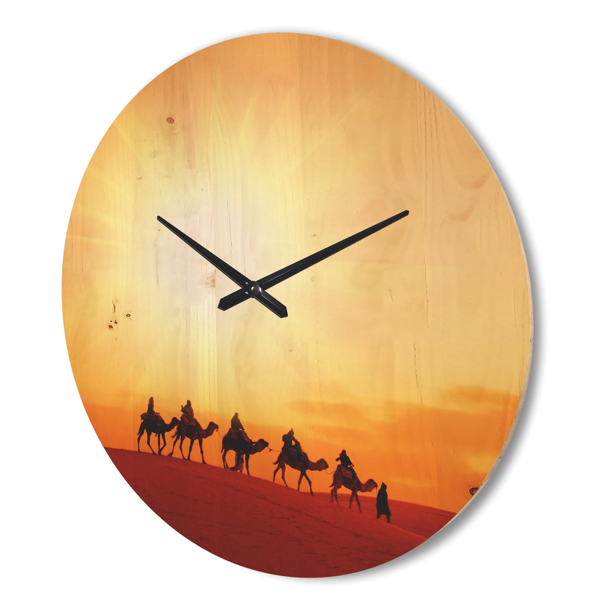 Designart 'Camel Caravan in Sahara Dessert ' Modern Wood Wall Clock