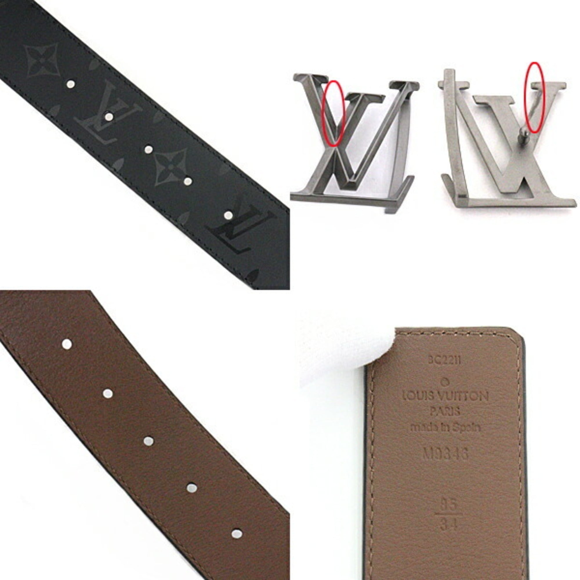 Authenticated Used LOUIS VUITTON Sunture LV Initial 40MM Pyramid Belt  Reversible M9346 Black Brown 