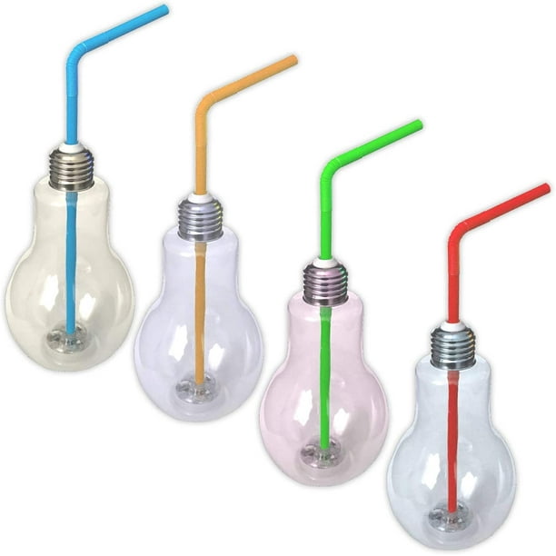 Gseagtia Juego de 4 bombillas LED RGB de cristal para fiestas con tapa y pajita, vaso de cóctel para fiestas de 400 ml, vasos de trago largos iluminados transparentes, vaso para beber con luces