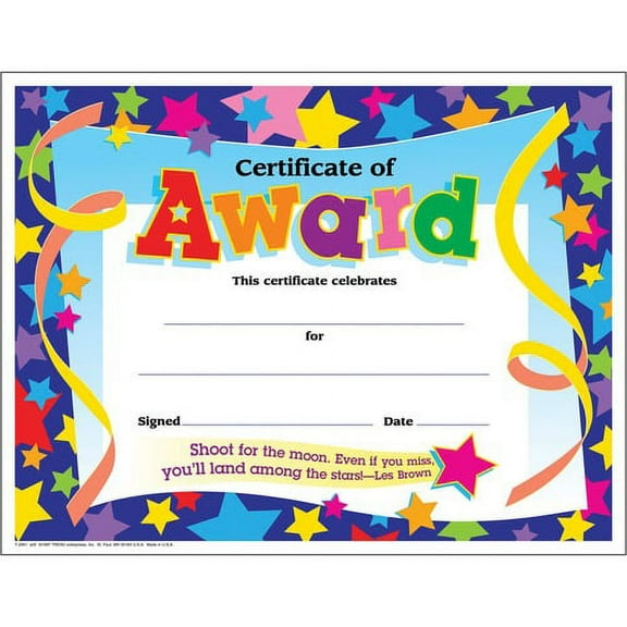 Trend Shoot for the Moon Award Certificate - "Certificate of Award" - 8.5" x 11" - 30 / Pack | Bundle of 2 Packs