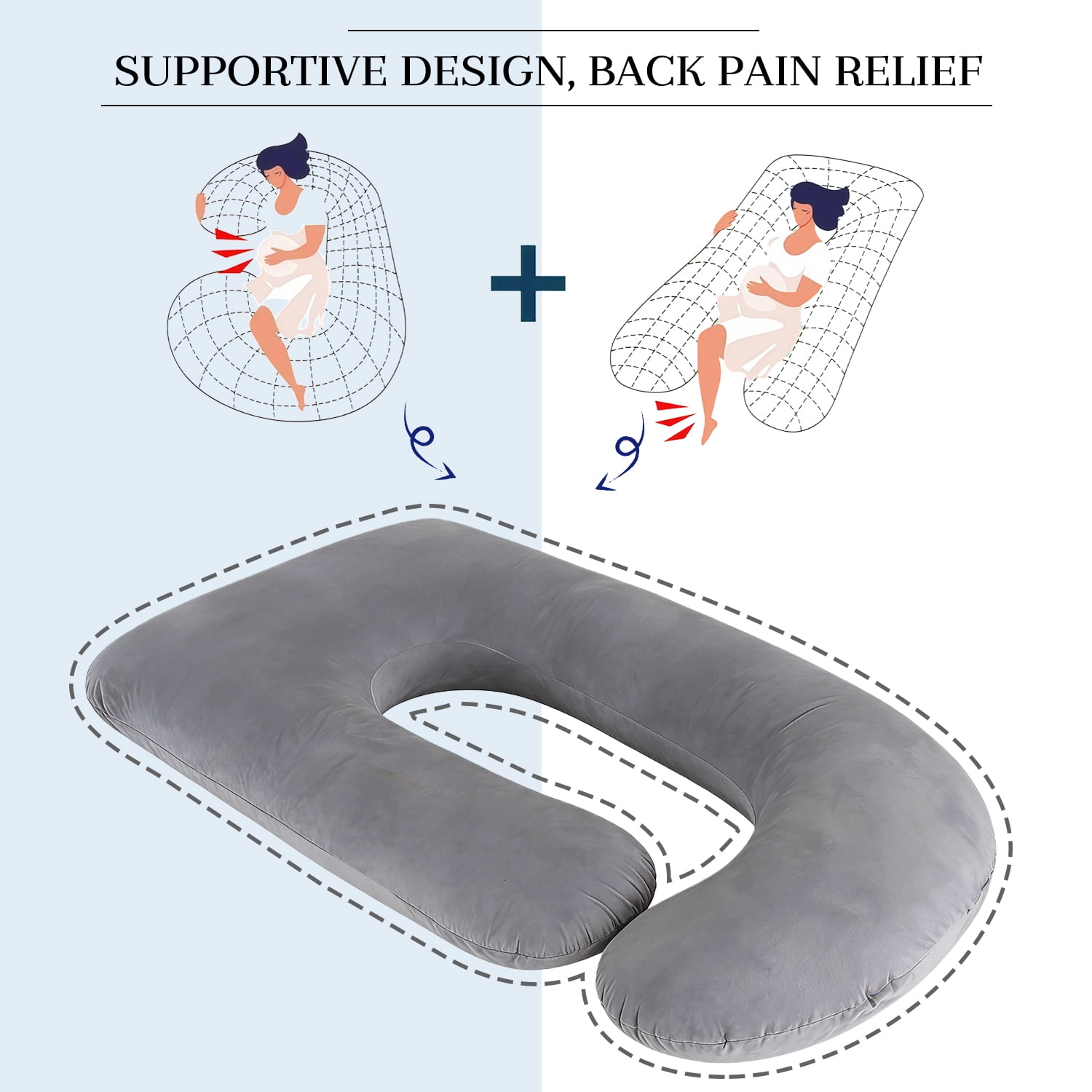 AFGFUF J-Shaped Pregnancy Pillow, 63" x 19.6" Full Body Maternity Support Pillow for Back, Hip & Belly Relief, Grey