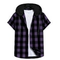 thumbnail image 5 of Hvyesh Men's Plaid Hoodie Shirts Casual Button Down Plaid Shirt for Men Short Sleeve Drawstring Hooded Tshirt, 5 of 5