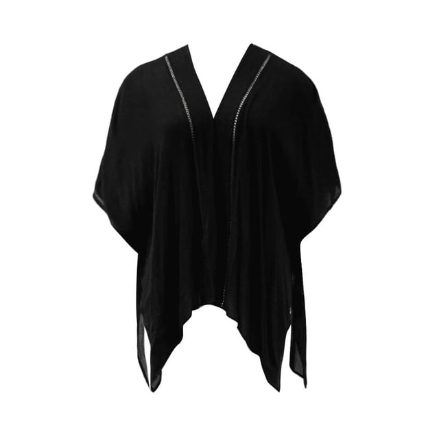 Ropa Playa Ocean Pacific para Mujer Túnica Cuello V Manga Codo Ruedo Picos Negro Talla Única