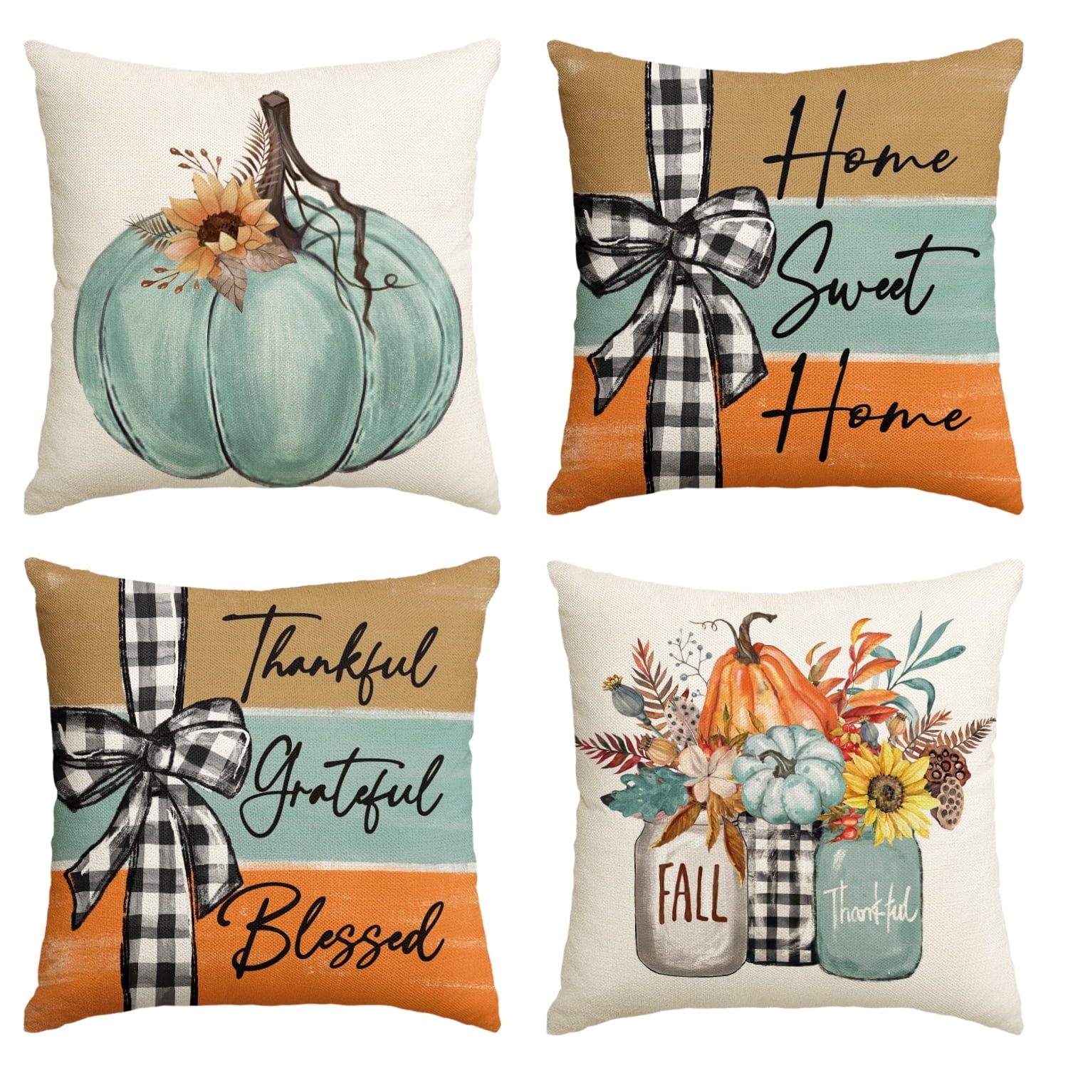 Sm:)e Thanksgiving Throw Pillow Covers, Set of 4, 18x18 Inch