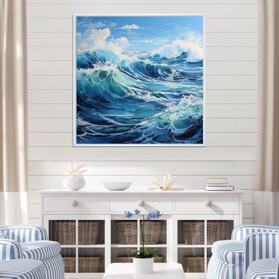 Designart "Infinite Sapphire Ocean I" Nautical & Beach Floater Framed Canvas Print