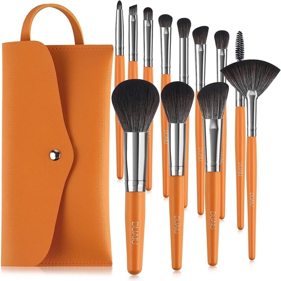 DUAIU Makeup Brushes 12Pcs Professional Makeup Brush Set Foundation Blending Face Powder Blush Concealers Eye Shadows Make up Brushes Kit with Bag