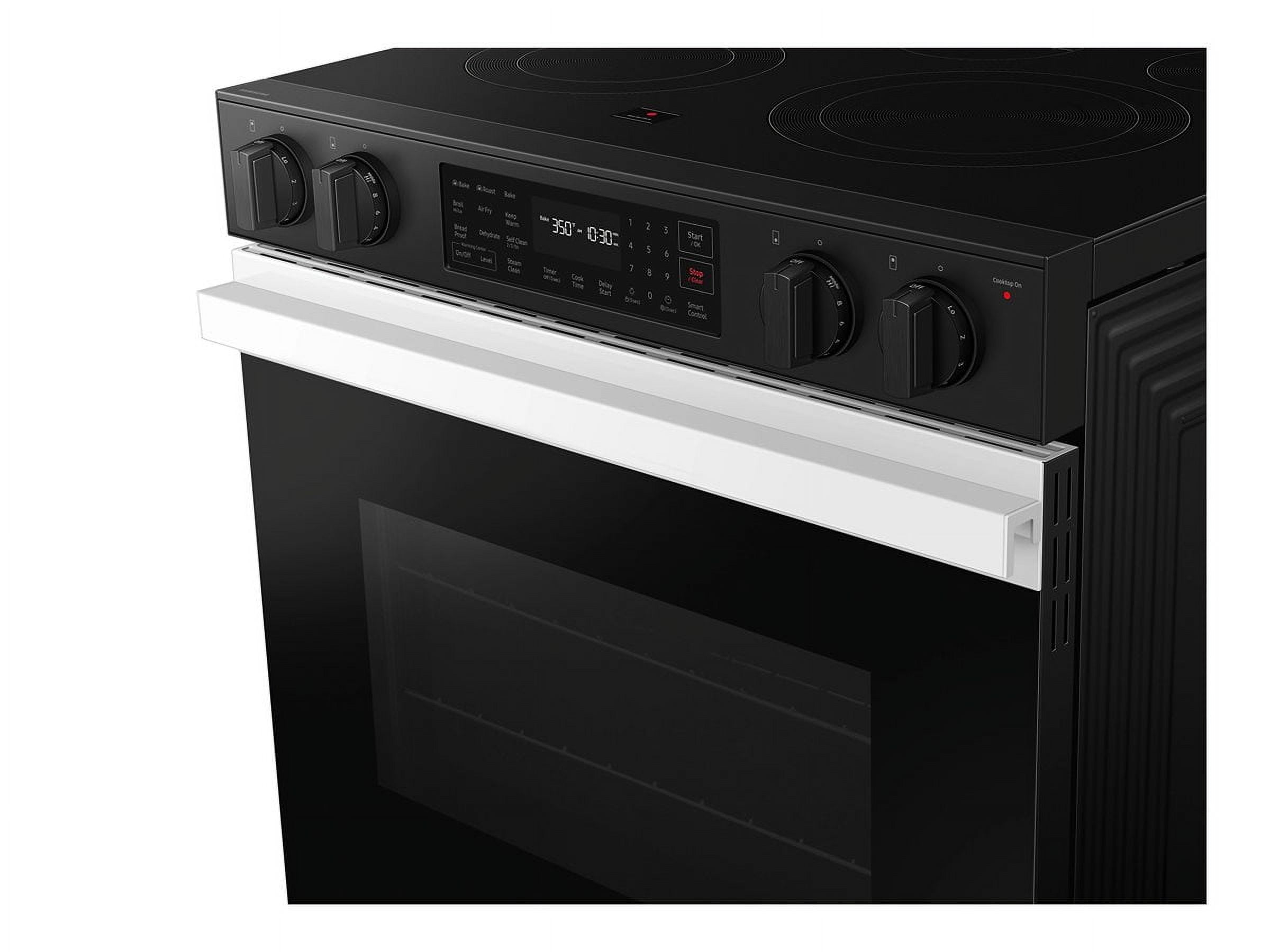 Samsung Inch Slide-In Electric Smart Range with 5 Elements, 6.3 cu. ft. Convection Oven, Warming Center, Storage Drawer, Air Fry, Self & Steam Clean, and ADA Compliant NSE6DB830012