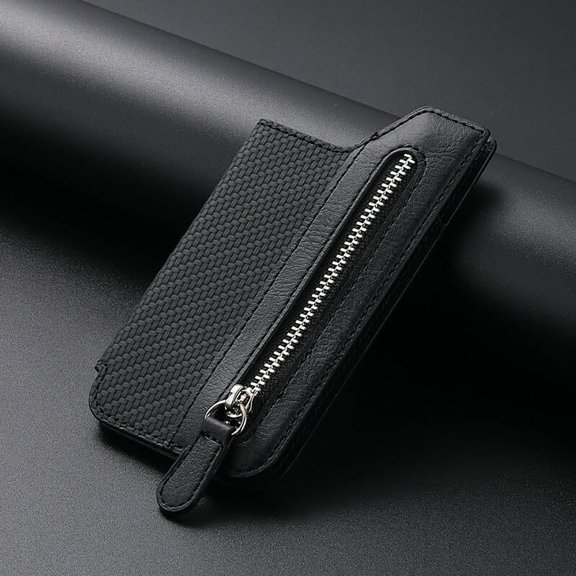 Neoyler Universal Leather Mobile Phone Card Case Flip Cover with Multiple Card Storage Zipper and Magnetic Suction Multifunctional Back Sticker 99 Percent of Smartphones