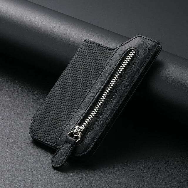 Aursykel Universal Leather Mobile Phone Card Case with Multiple Card Slots and Zipper Buckle Multi Angle Stand Car Magnetic Suction Personalized Sticker Cover for Most Phones
