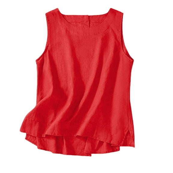 DQRPSEETB Womens Cami Tank Tops Women's Summer Round Neck Solid Cotton Linen Loose Relaxed Sleeveless Tank Top Womens Tops