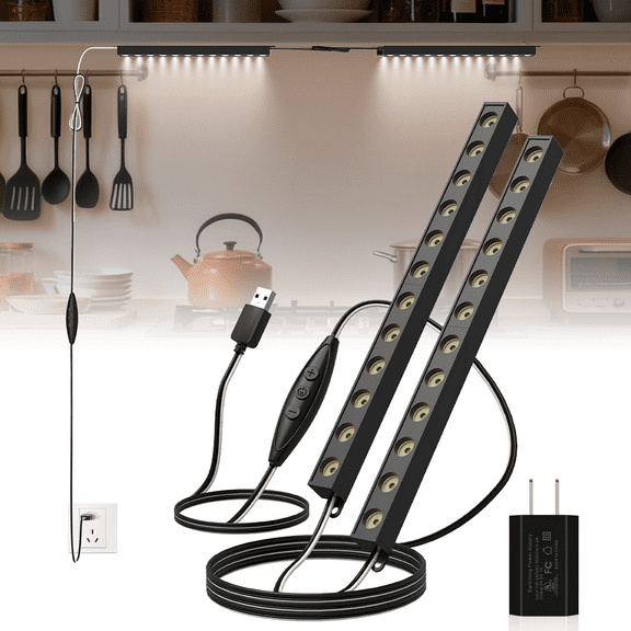 10inch Cabinet Lights, 12 Lamp Beads Metal Series Lights, 10 Levels of Brightness Adjustment, Bookshelf Lighting, Led Lights for Display Case/Pantry/Closet/Safe, 8500k, 2PCS