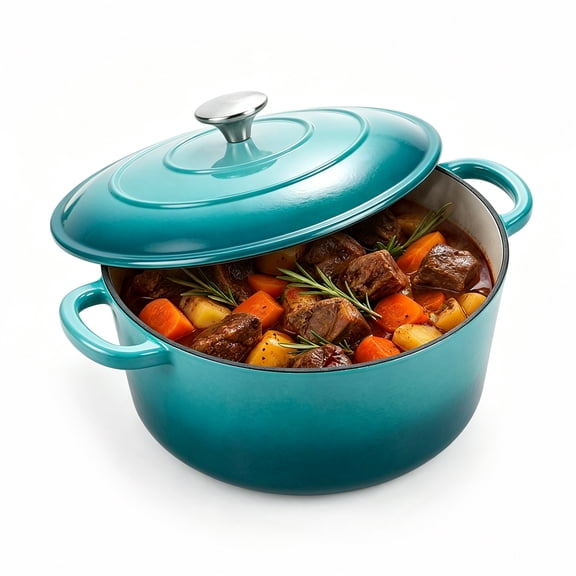Coliware 7 Quart Enameled Cast Iron Dutch Oven with Lid, Round Dutch Oven Pot with Dual Handles - Green