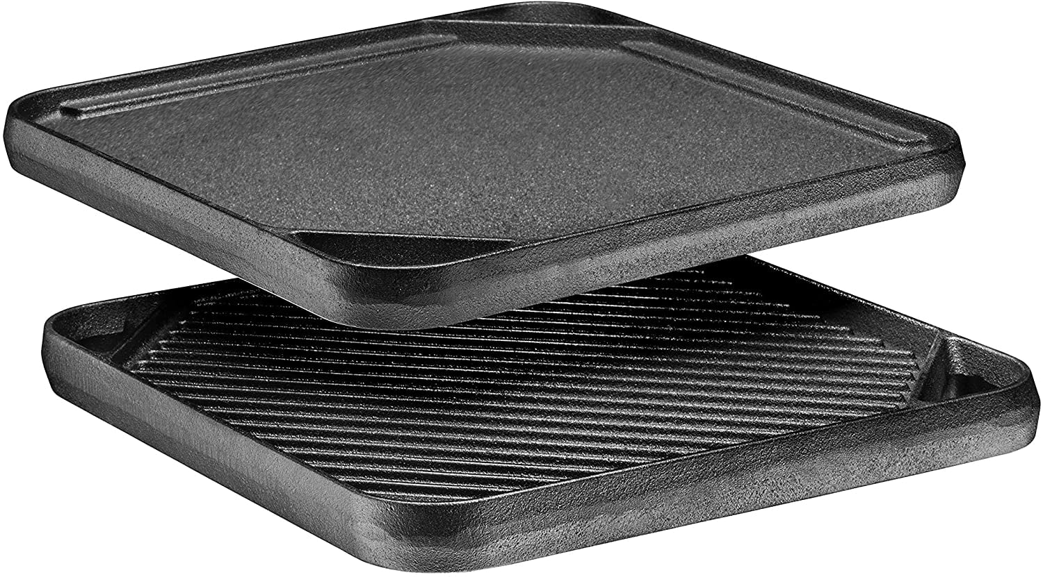 Overmont Pre-seasoned 17x9.8 Cast Iron Reversible Griddle Grill Pan with  handles for Gas Stovetop Open Fire Oven, One tray, Scrapers Included