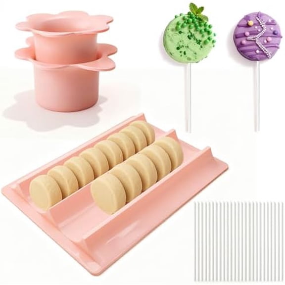 Complete Cake Pop Maker Kit – 100 Paper Sticks, Dual-Cavity 1.75" Round Mold & Cutter, Non-3D Printed, with Storage Tray & Pusher, Essential Cake Pop Supplies