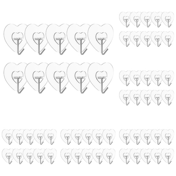 Adhesive Wall Hooks 50 Pack, Transparent Sticky Hooks No Drill 2.4 in, Heavy Duty Hooks for Kitchen, Bathroom, Keys & Towels