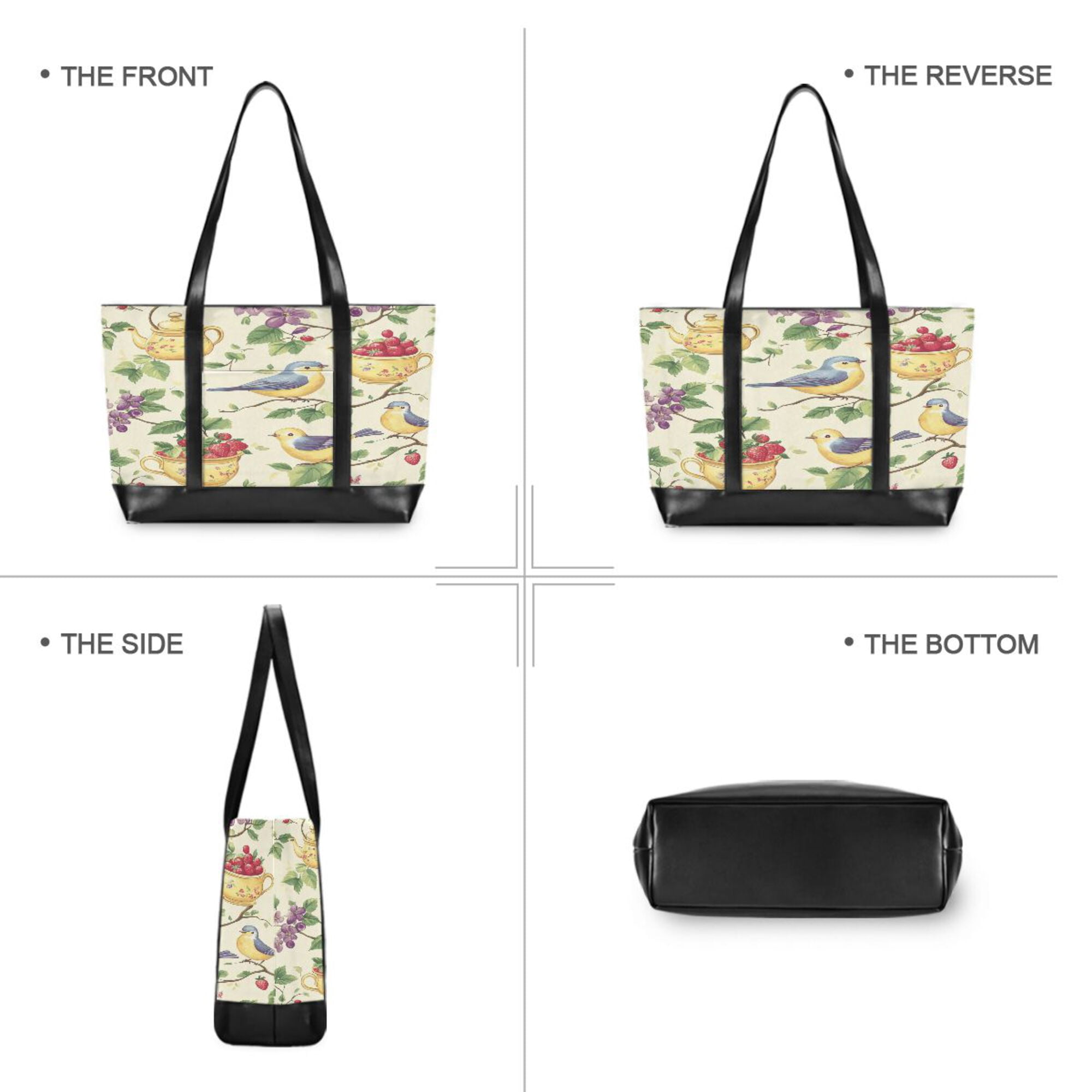 FORMRS Canvas Laptop Tote Bag for Women with 15.6" Computer Compartments Shoulder Handbag, Birds with Strawberries