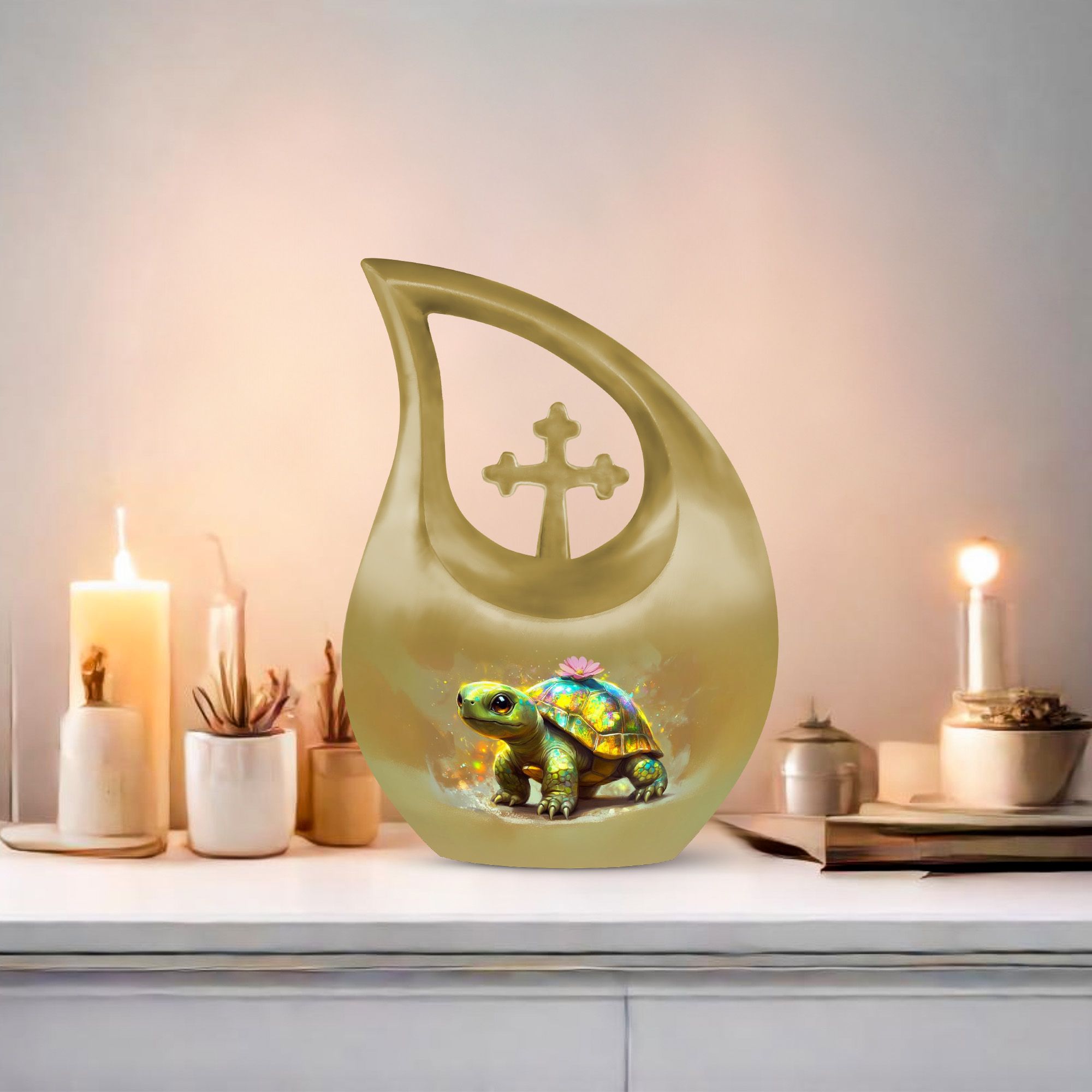 MUKTIVE Colorful Baby Tortoise Large Cremation Urns for Human Ashes Adult Male and Female, Memorial Urn for Adult Ashes, (Large Drop, 10 Inch)