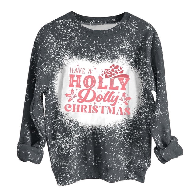 Qertyioot Sweat-shirt d'Impression Christmas de Mode Femmes, Pull Col Rond à Manches Longues
