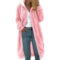 thumbnail image 2 of Baberdicy Women's Long Double-Sided Plush Coat, Thick Flannel Faux Fur Hooded Parka , Reversible Hooded Plush Coat, Fleece Faux-Fur Jacket, Winter Layer Pink S, 2 of 5