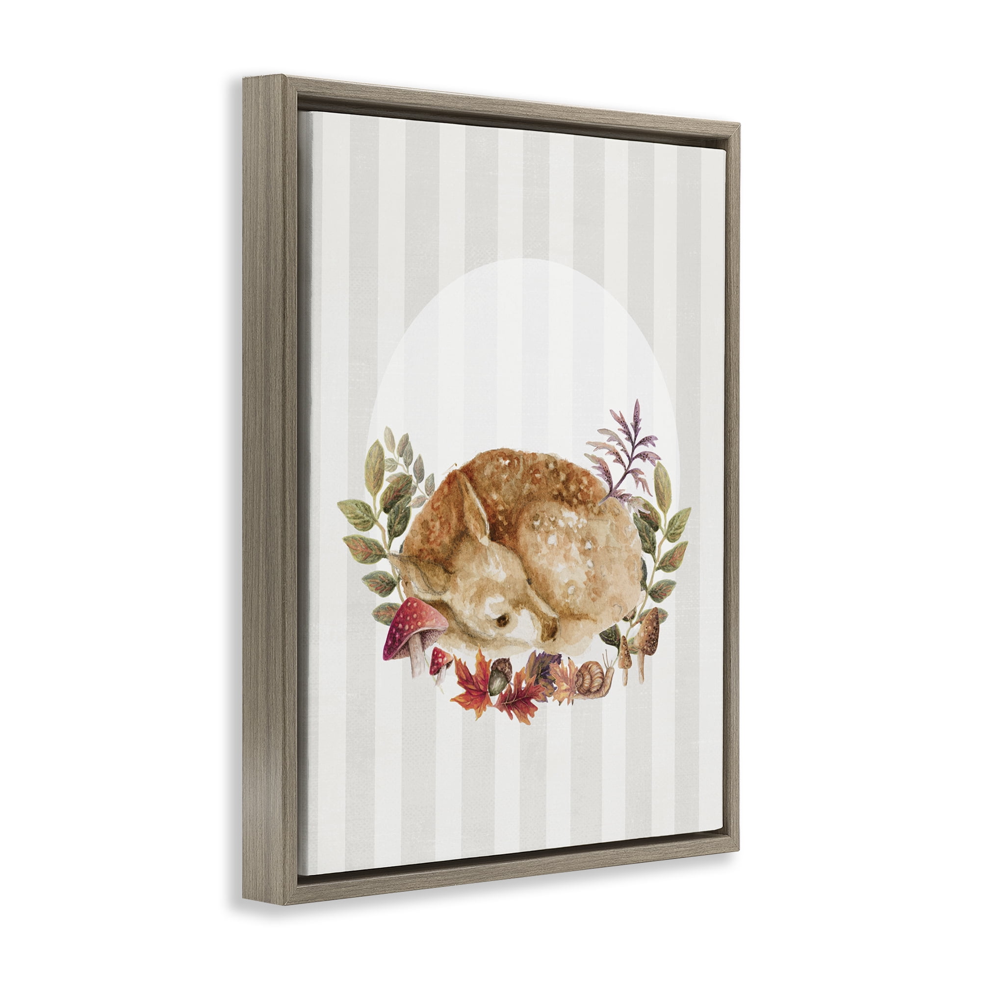 Stupell Industries Fawn on Stripes Animals & Insects Painting Brown Floater Framed Art Print Wall Art, 25 x 31